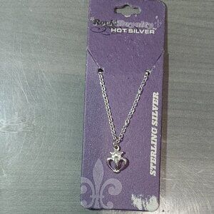 Rock Royalty Silver Crown Heart Charm Necklace Sterling Silver